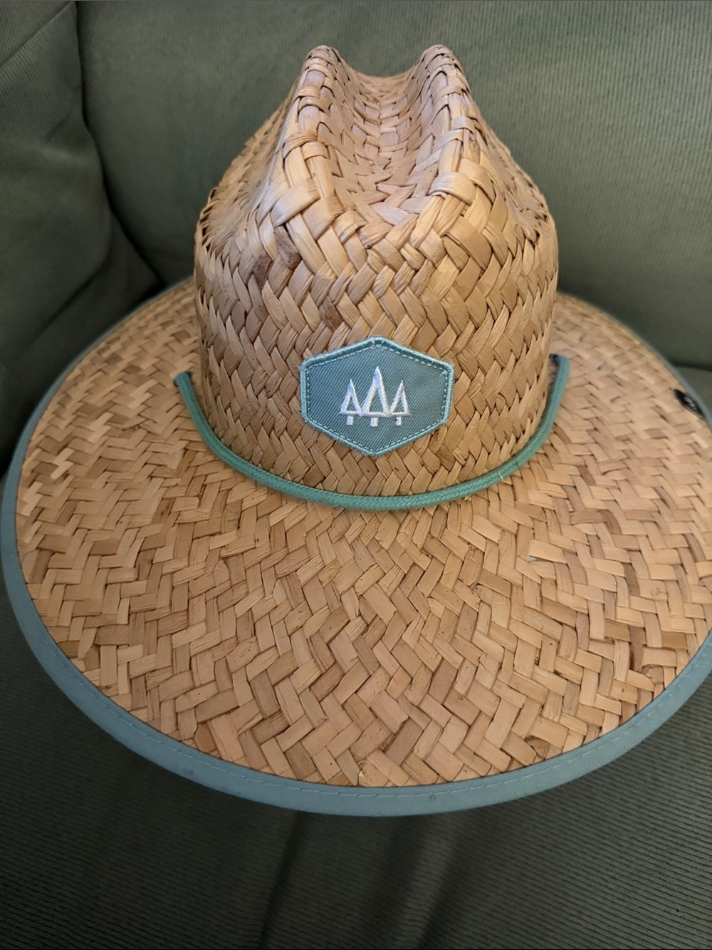 Men's Straw Sun Hat with Mint Trim and Embroidered Badge